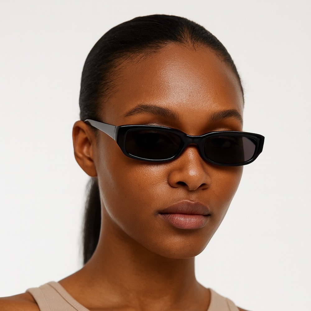 Black Rectangular Slim Frame Sunglasses Unisex Y2… - image 1